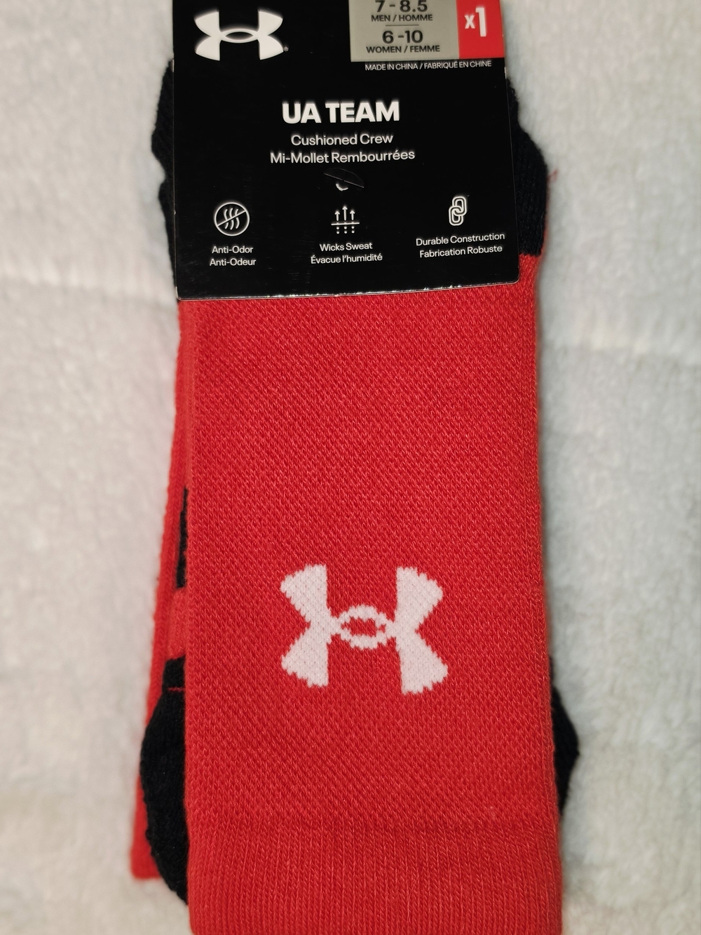 Under Armour Red and Black Cushioned Crew Socks - UA Team (SOC54)